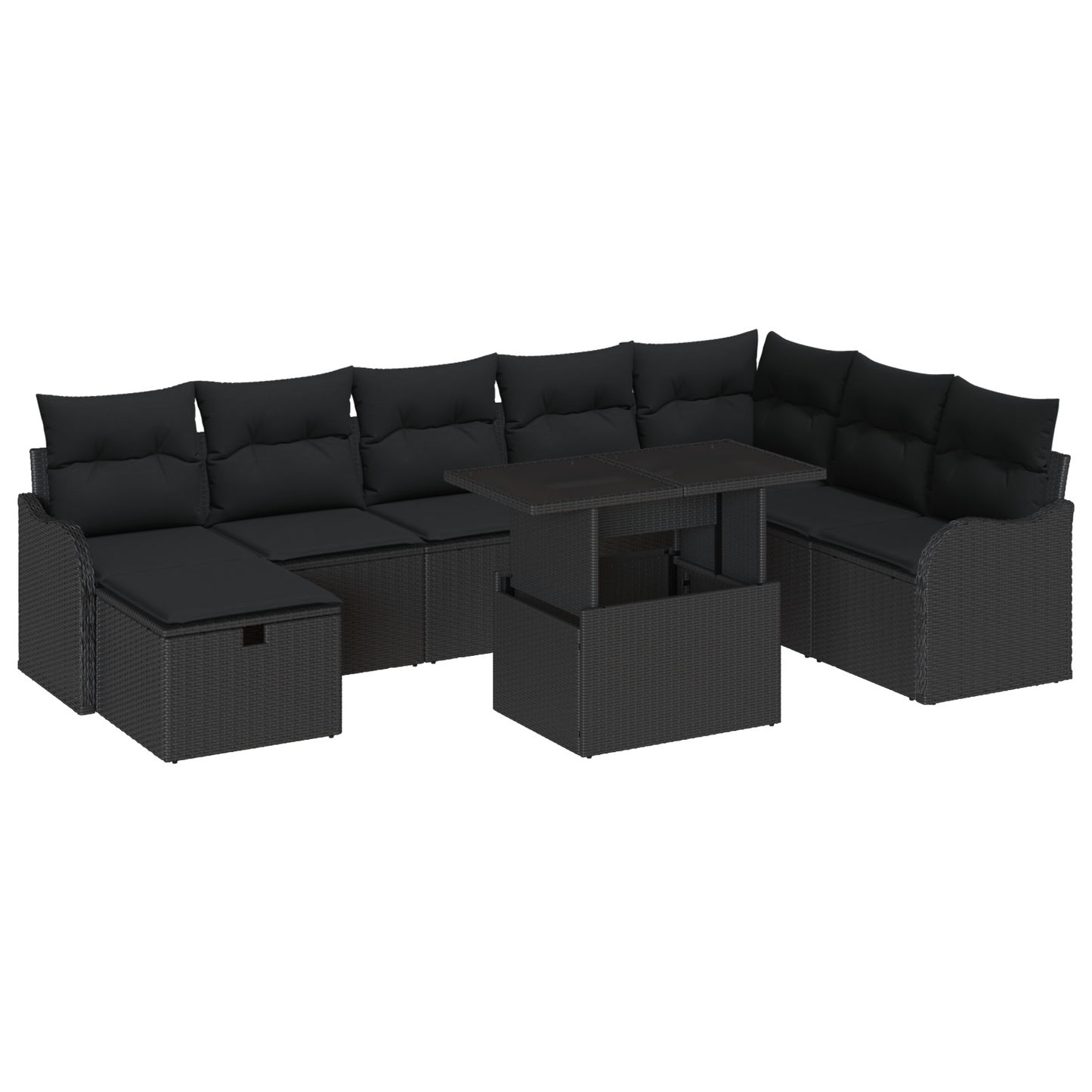 9-delige Tuinbankenset met kussens poly rattan zwart