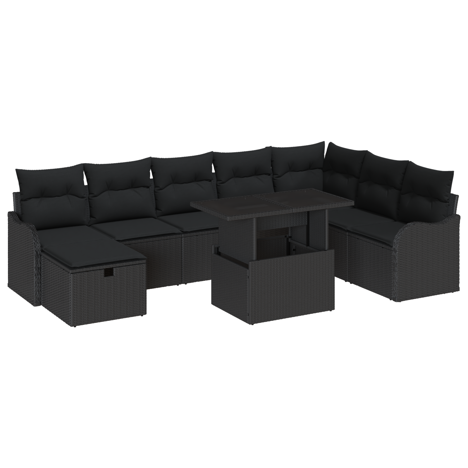 9-delige Tuinbankenset met kussens poly rattan zwart