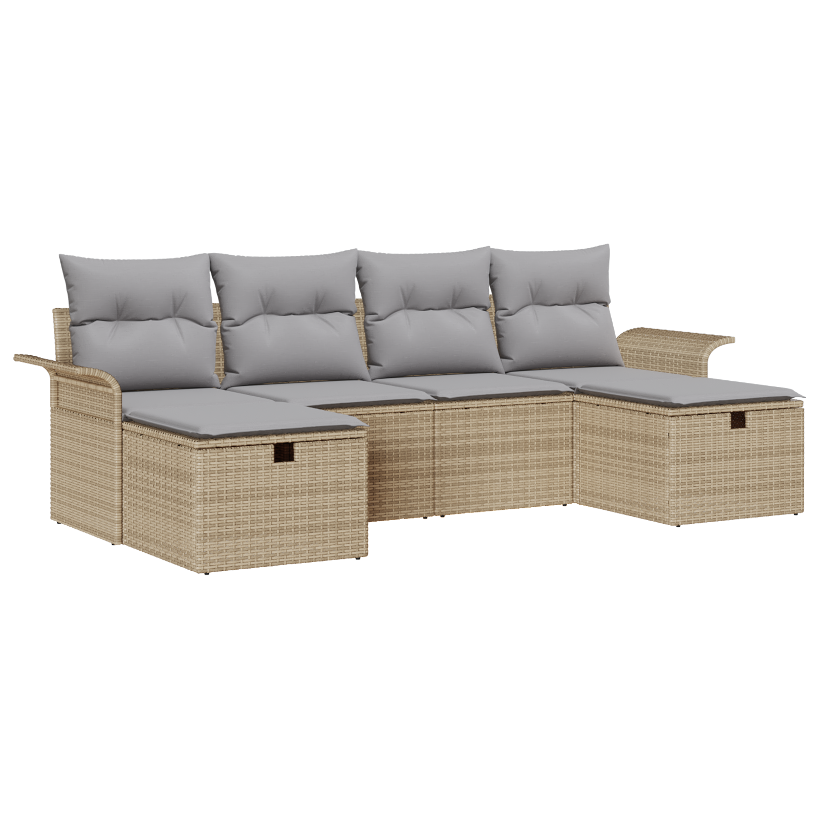 6-delige Tuinbankenset met kussens poly rattan beige