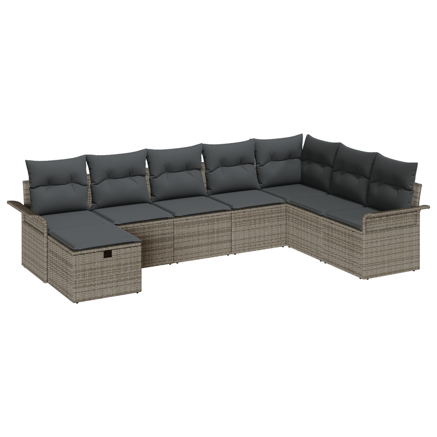 8-delige Tuinbankenset met kussens poly rattan grijs