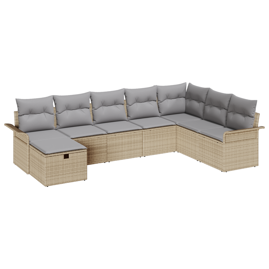8-delige Tuinbankenset met kussens poly rattan beige