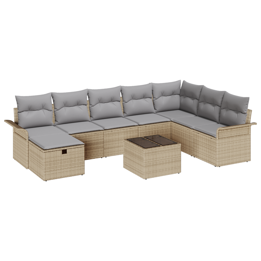 9-delige Tuinbankenset met kussens poly rattan beige
