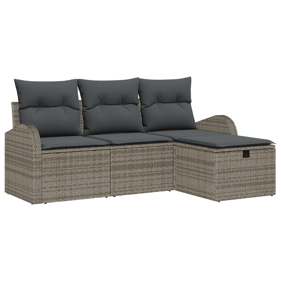 4-delige Tuinbankenset met kussens poly rattan grijs