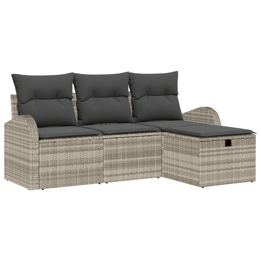 4-delige Tuinbankenset met kussens poly rattan lichtgrijs