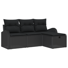 4-delige Tuinbankenset met kussens poly rattan zwart