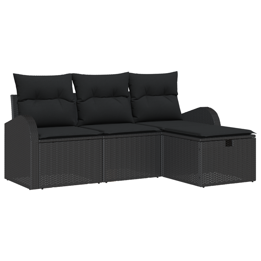 4-delige Tuinbankenset met kussens poly rattan zwart
