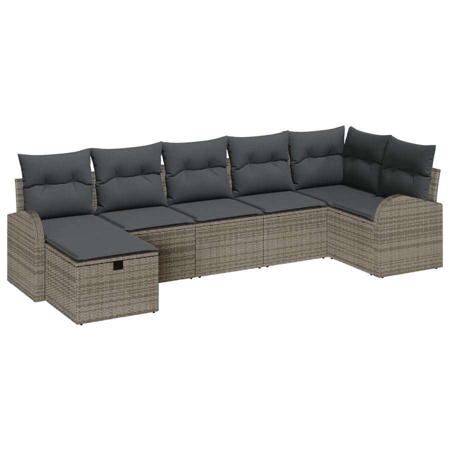 7-delige Tuinbankenset met kussens poly rattan grijs