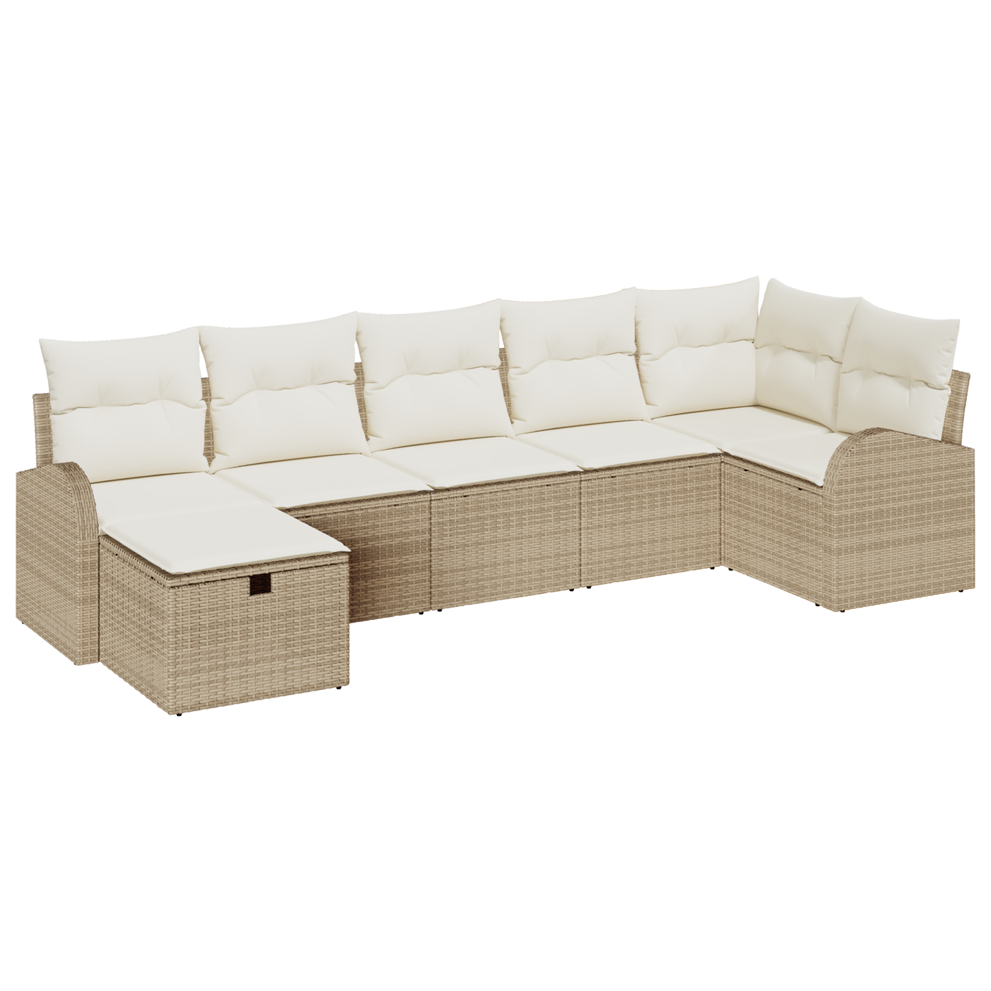 7-delige Tuinbankenset met kussens poly rattan beige