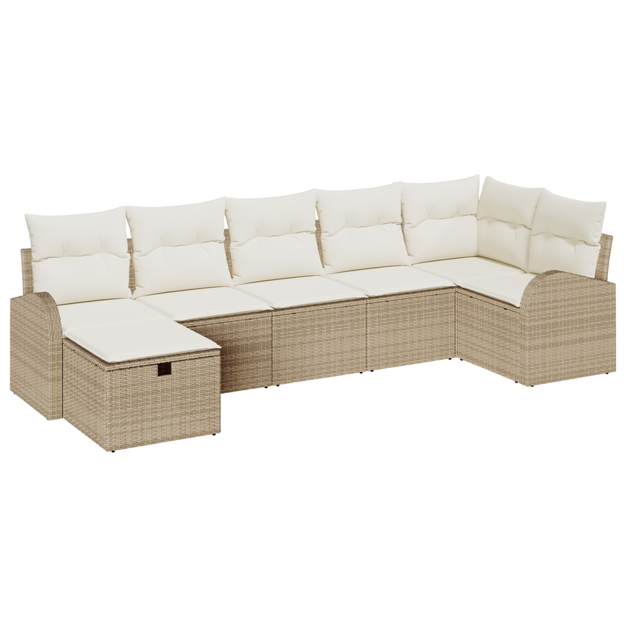 7-delige Tuinbankenset met kussens poly rattan beige