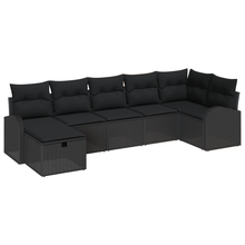 7-delige Tuinbankenset met kussens poly rattan zwart