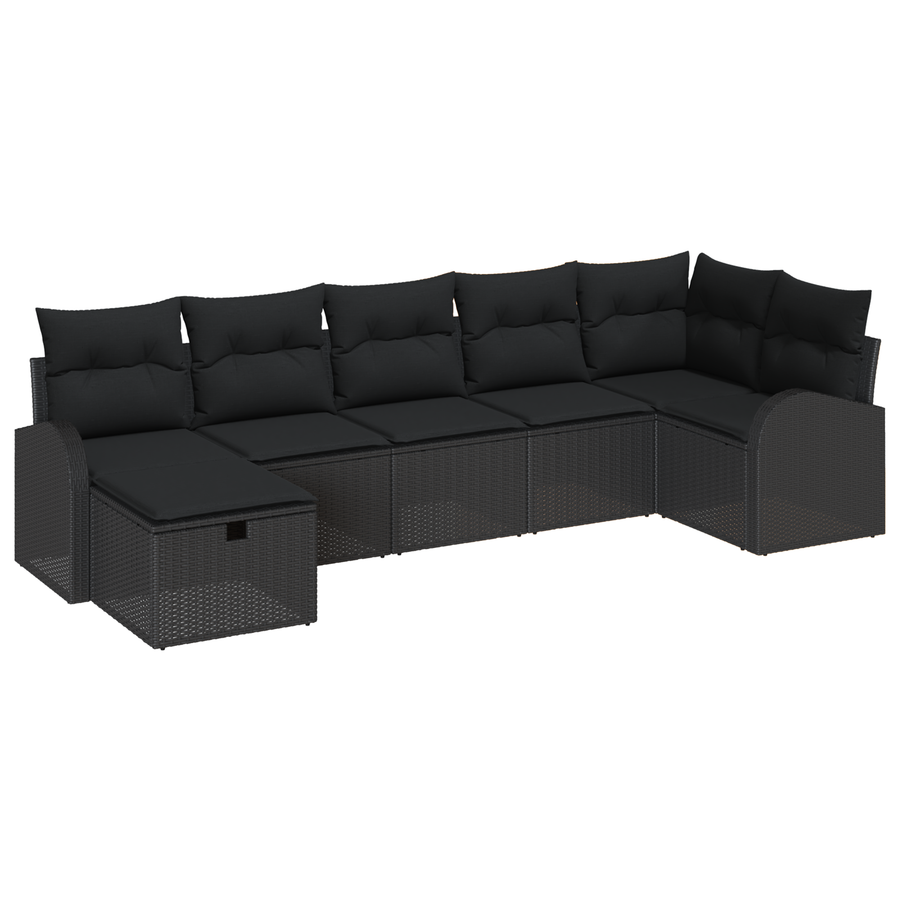 7-delige Tuinbankenset met kussens poly rattan zwart