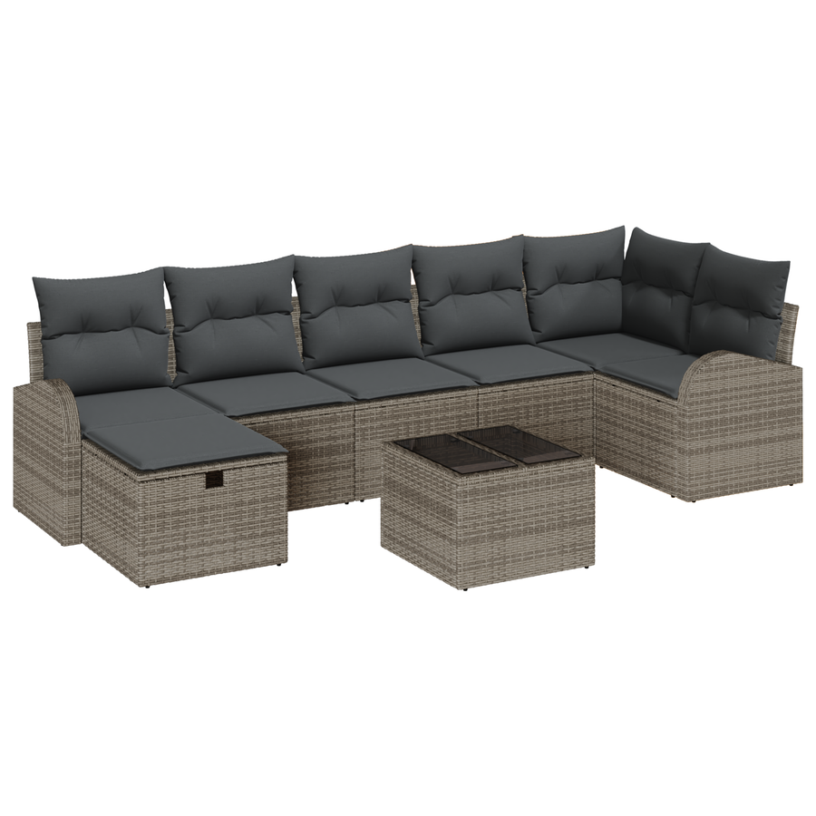 8-delige Tuinbankenset met kussens poly rattan grijs