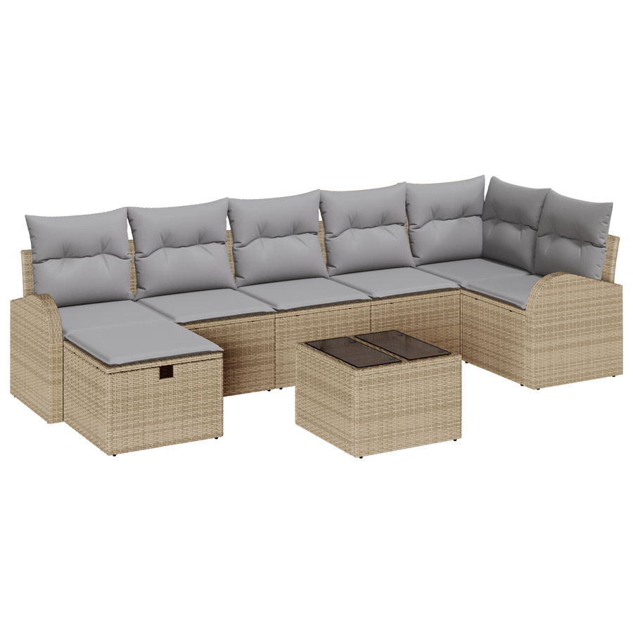 8-delige Tuinbankenset met kussens poly rattan beige