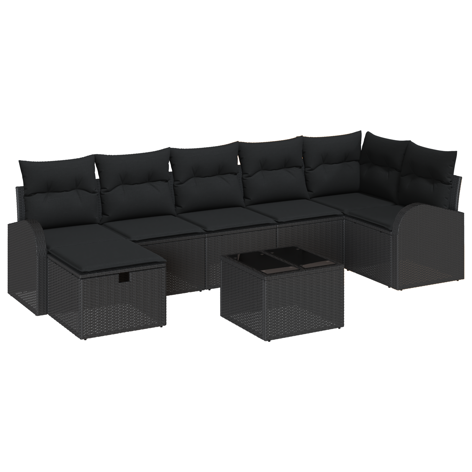 8-delige Tuinbankenset met kussens poly rattan zwart