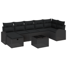 8-delige Tuinbankenset met kussens poly rattan zwart