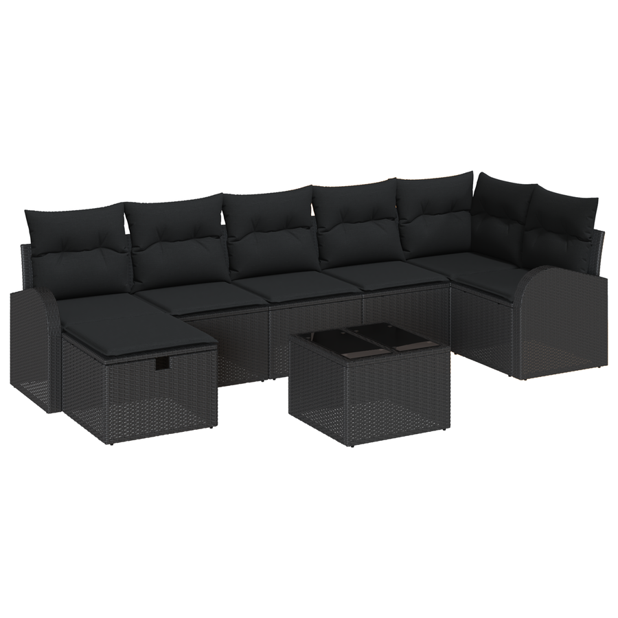 8-delige Tuinbankenset met kussens poly rattan zwart