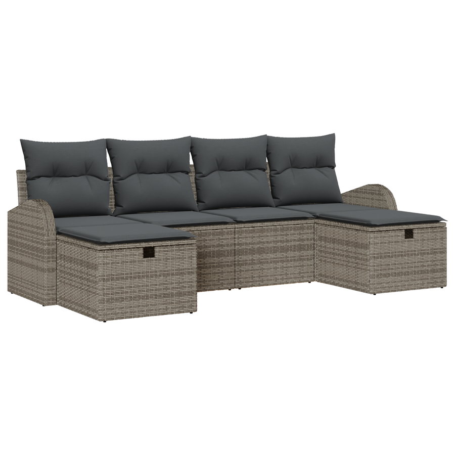 6-delige Tuinbankenset met kussens poly rattan grijs
