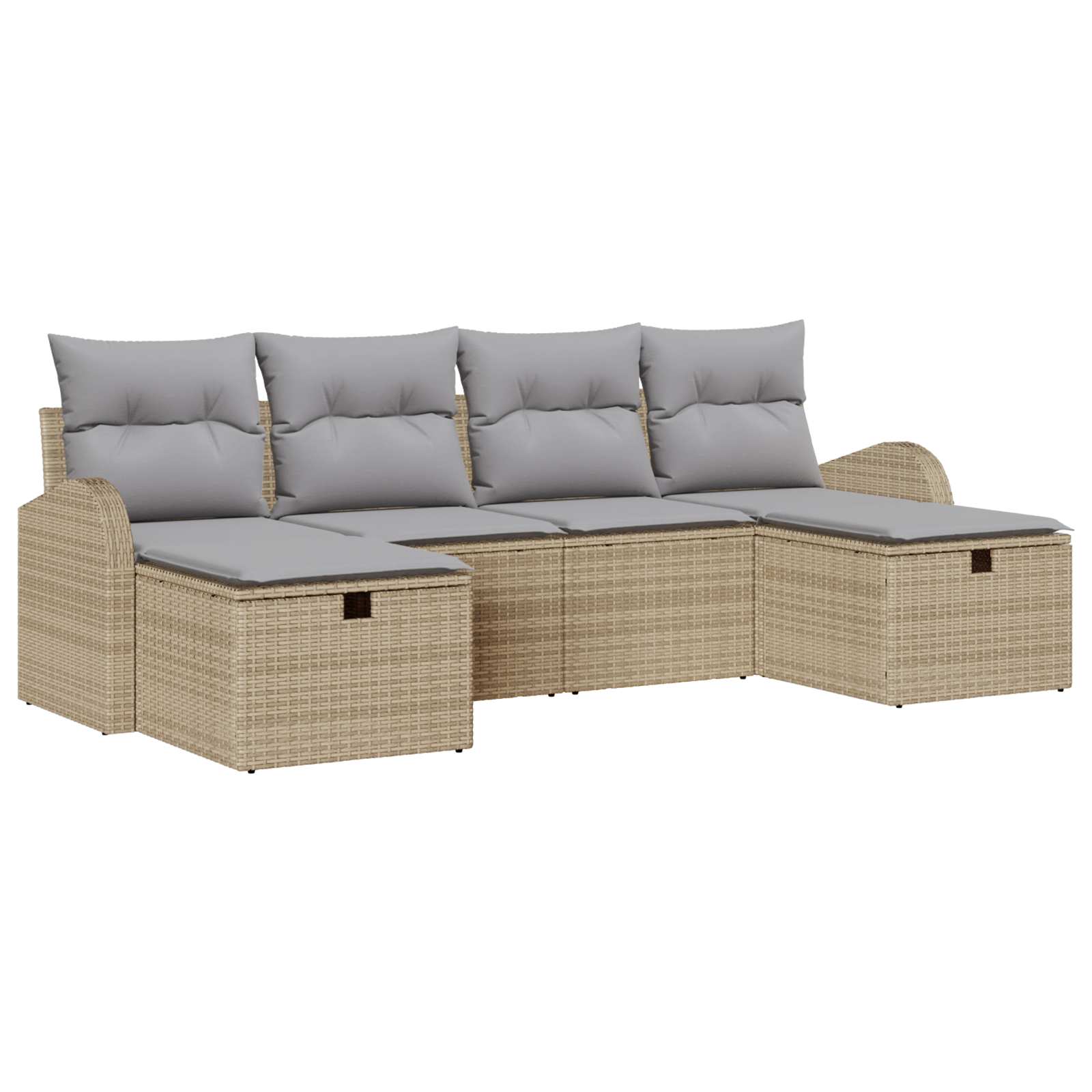 6-delige Tuinbankenset met kussens poly rattan beige