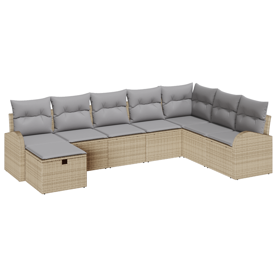 8-delige Tuinbankenset met kussens poly rattan beige