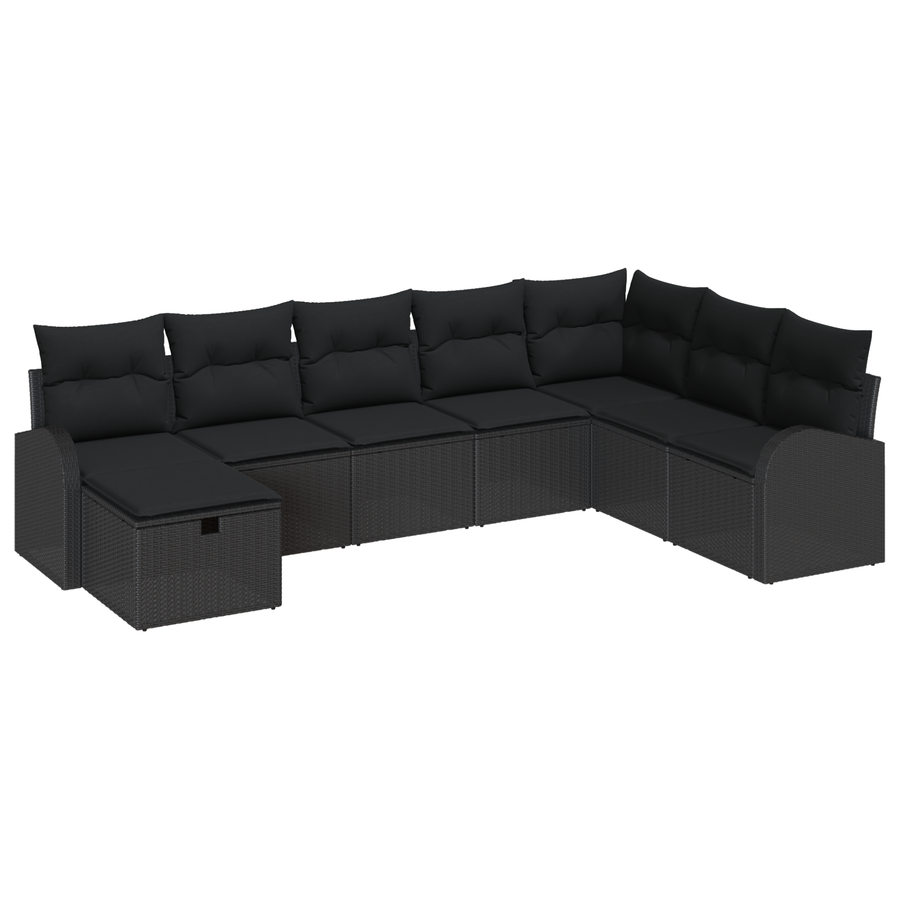 8-delige Tuinbankenset met kussens poly rattan zwart
