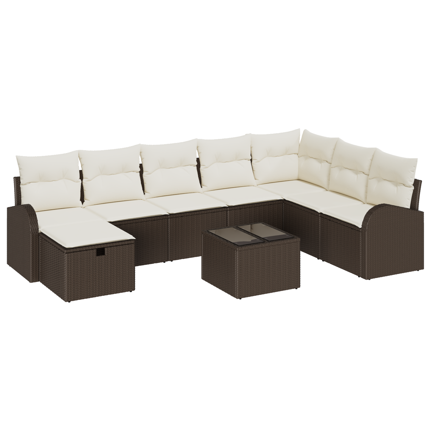 9-delige Tuinbankenset met kussens poly rattan bruin