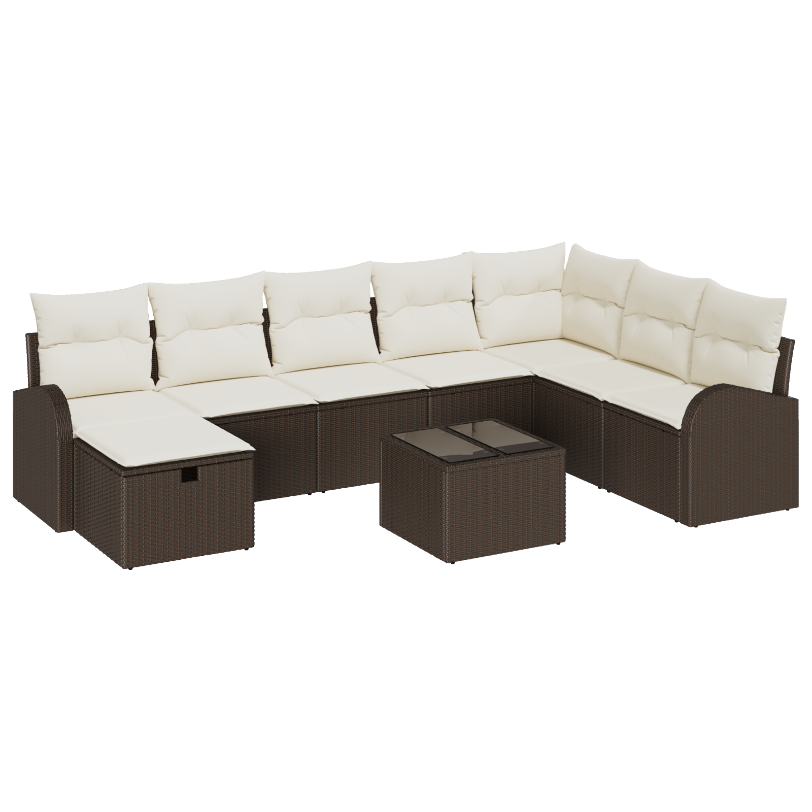 9-delige Tuinbankenset met kussens poly rattan bruin