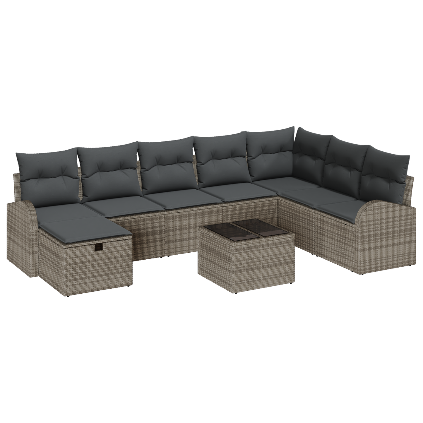 9-delige Tuinbankenset met kussens poly rattan grijs