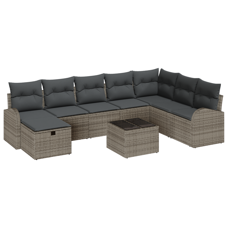 9-delige Tuinbankenset met kussens poly rattan grijs