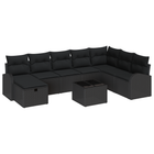 Tuinset poly rattan 9-delig zwart met kussens