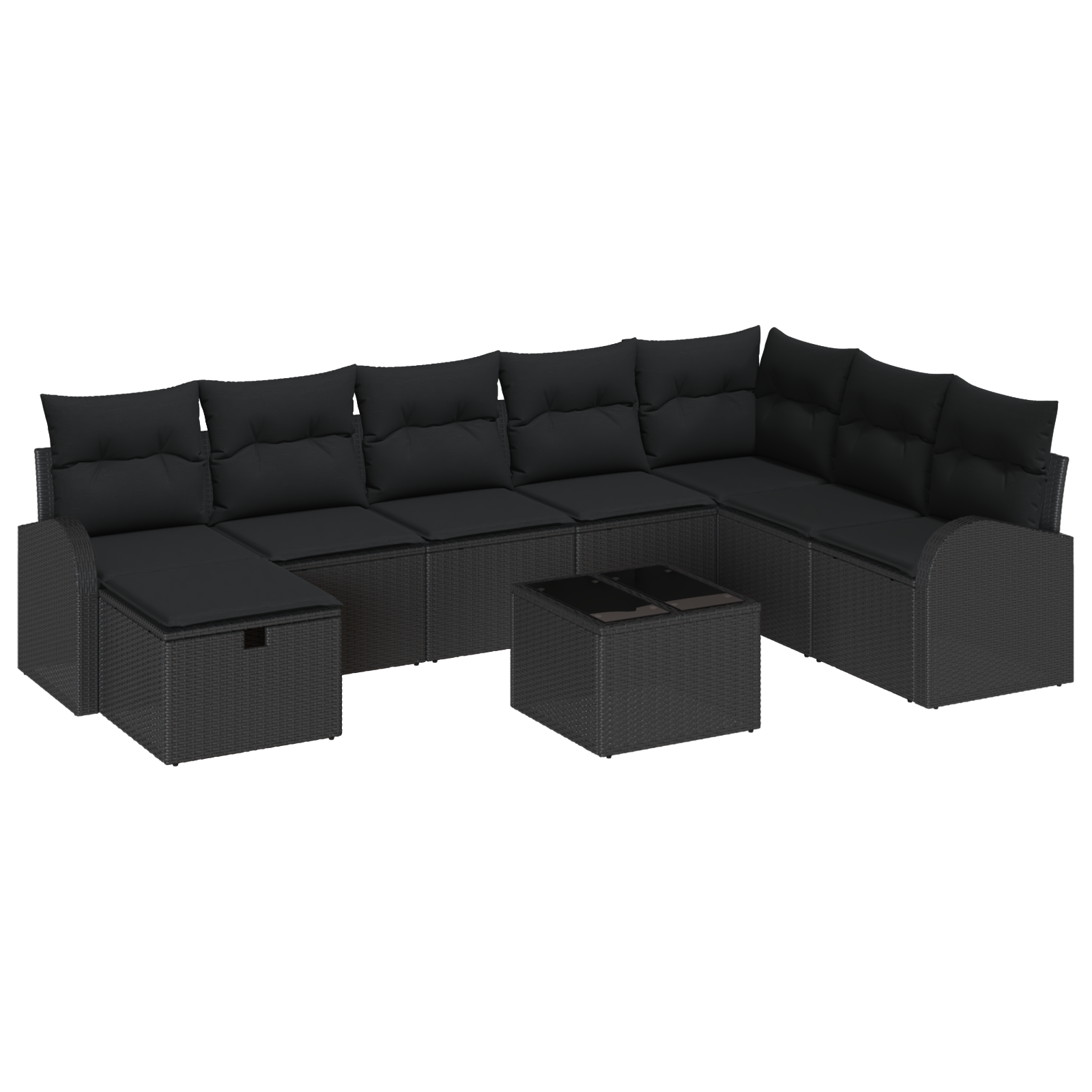 9-delige Tuinbankenset met kussens poly rattan zwart
