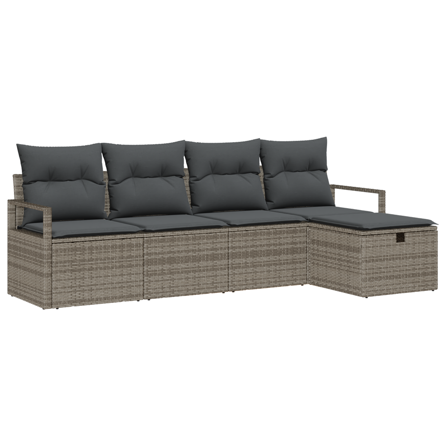 5-delige Tuinbankenset met kussens poly rattan grijs