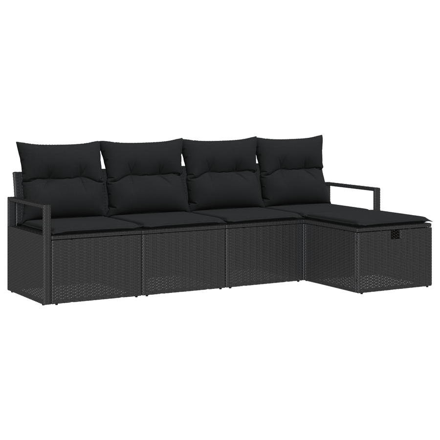 5-delige Tuinbankenset met kussens poly rattan zwart
