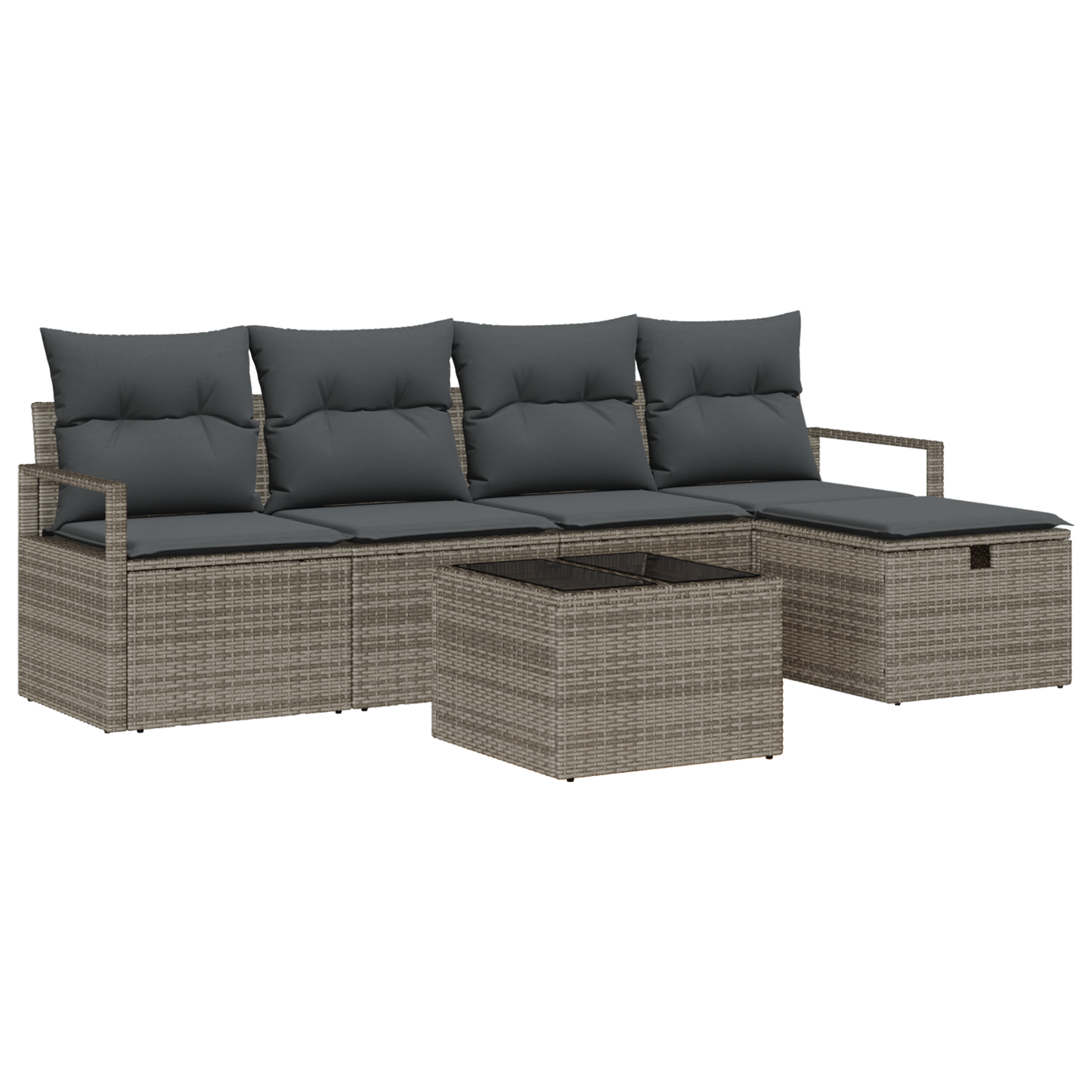 6-delige Tuinbankenset met kussens poly rattan grijs