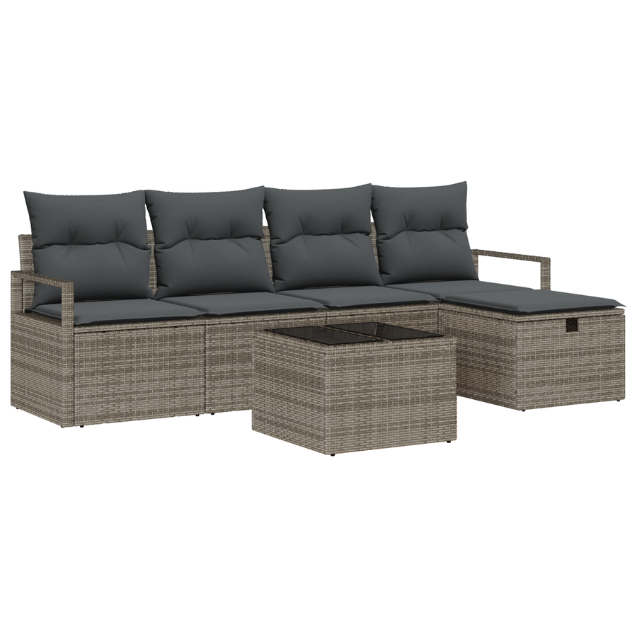 6-delige Tuinbankenset met kussens poly rattan grijs