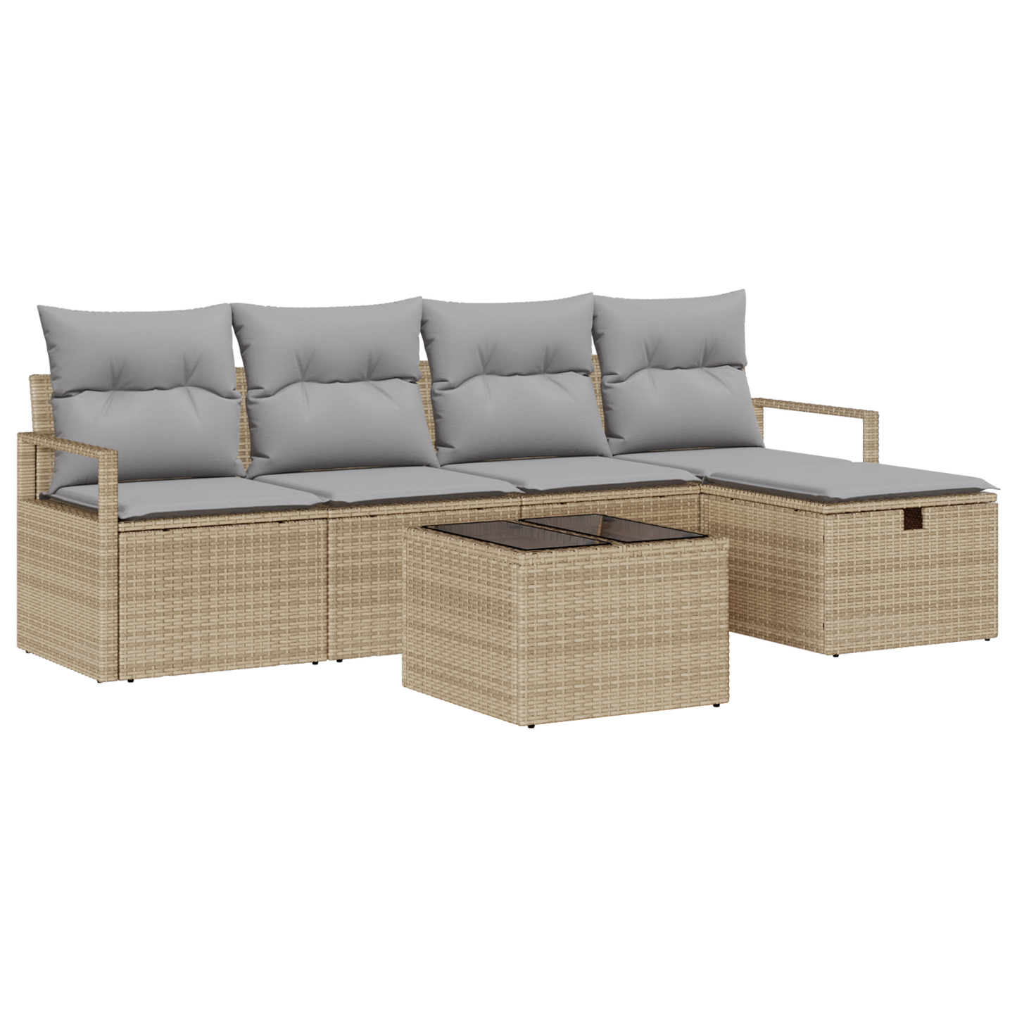 6-delige Tuinbankenset met kussens poly rattan beige