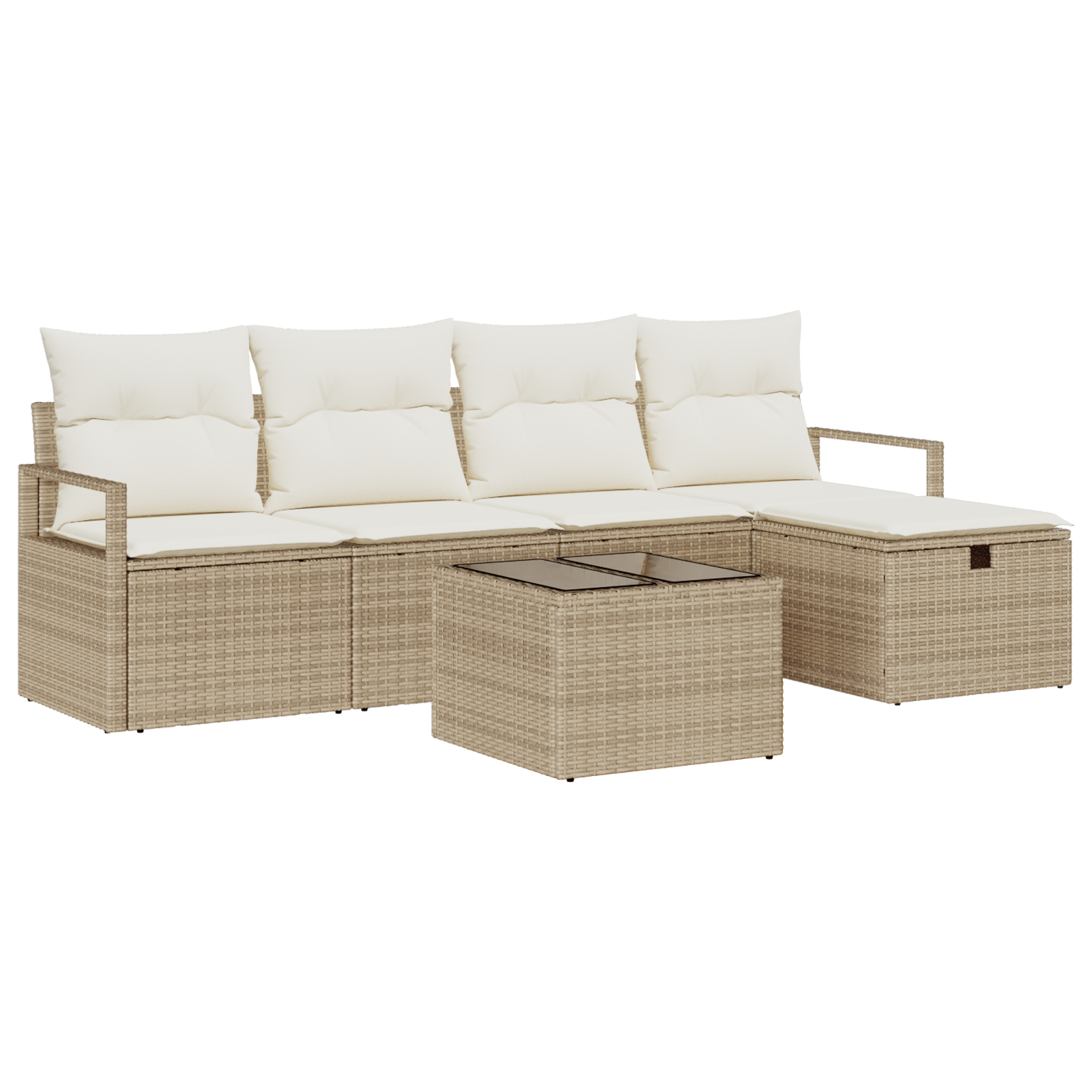 6-delige Tuinbankenset met kussens poly rattan beige
