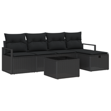 6-delige Tuinbankenset met kussens poly rattan zwart
