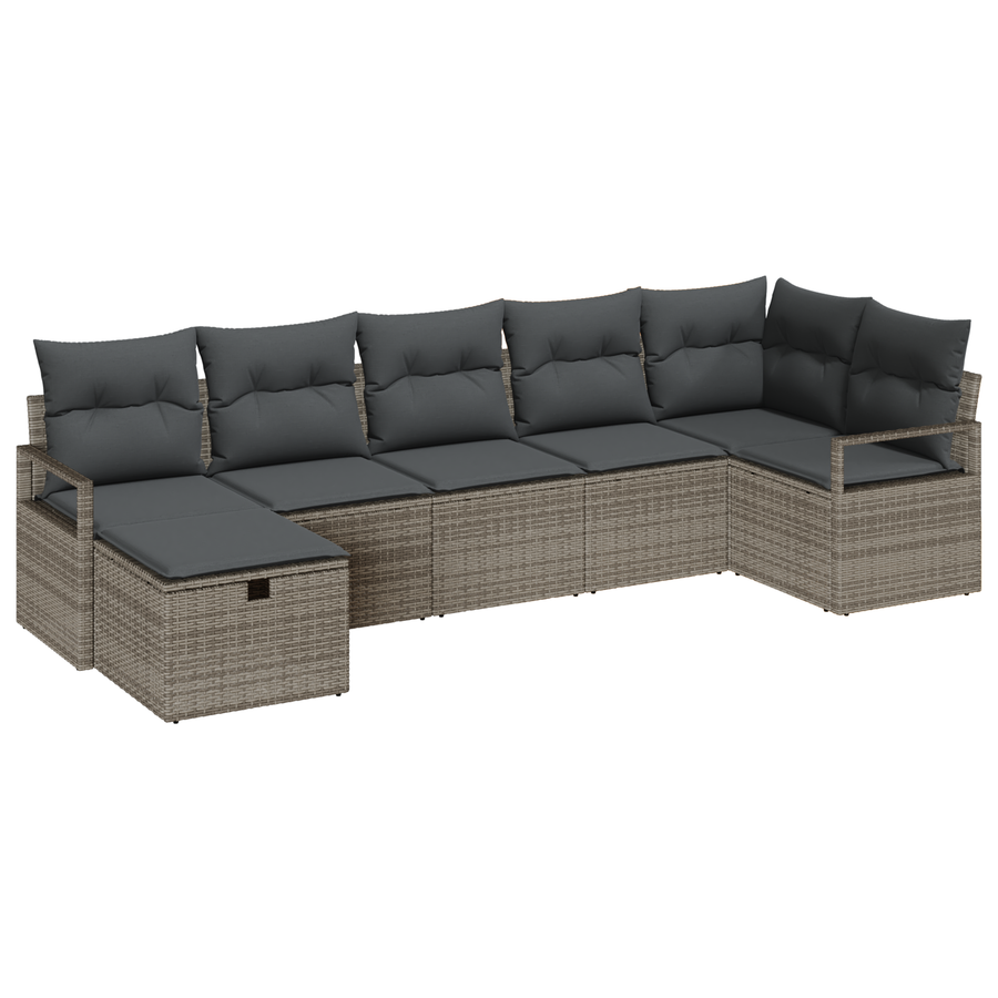 7-delige Tuinbankenset met kussens poly rattan grijs