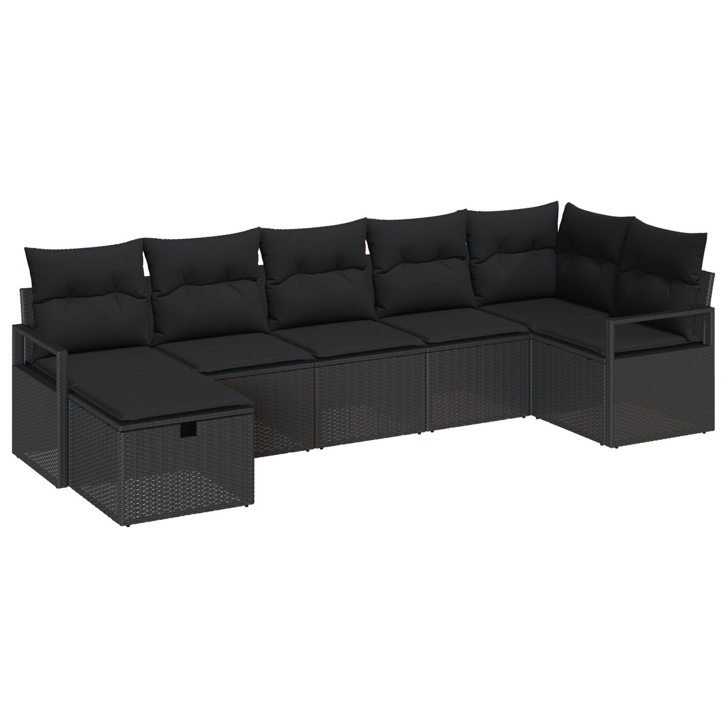 7-delige Tuinbankenset met kussens poly rattan zwart