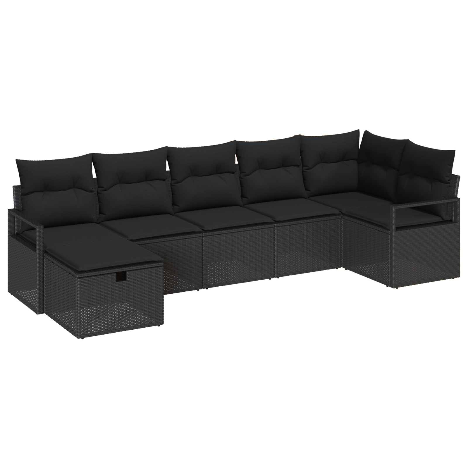 7-delige Tuinbankenset met kussens poly rattan zwart