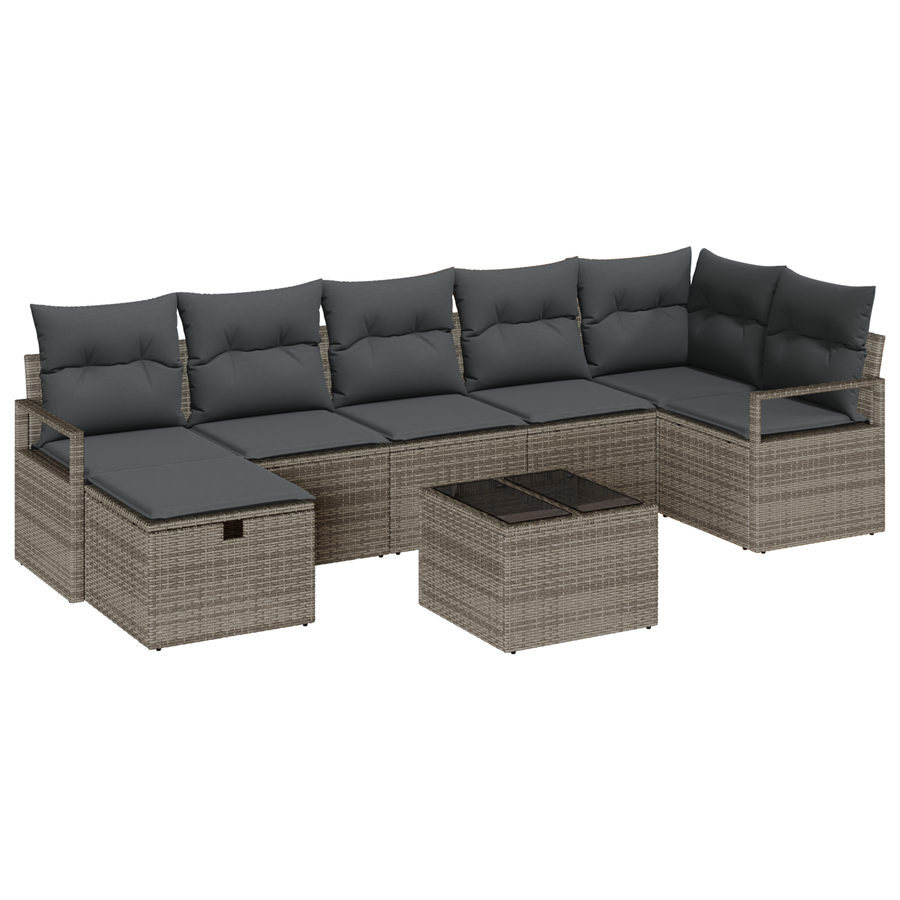 8-delige Tuinbankenset met kussens poly rattan grijs