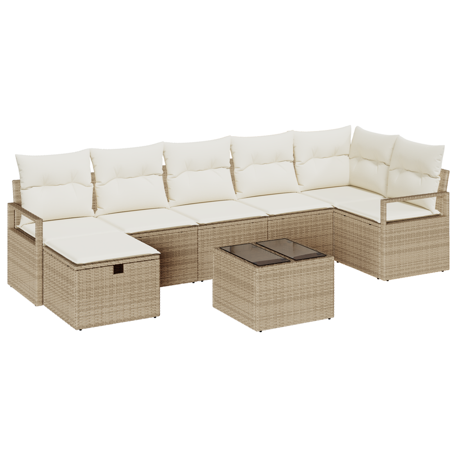 8-delige Tuinbankenset met kussens poly rattan beige
