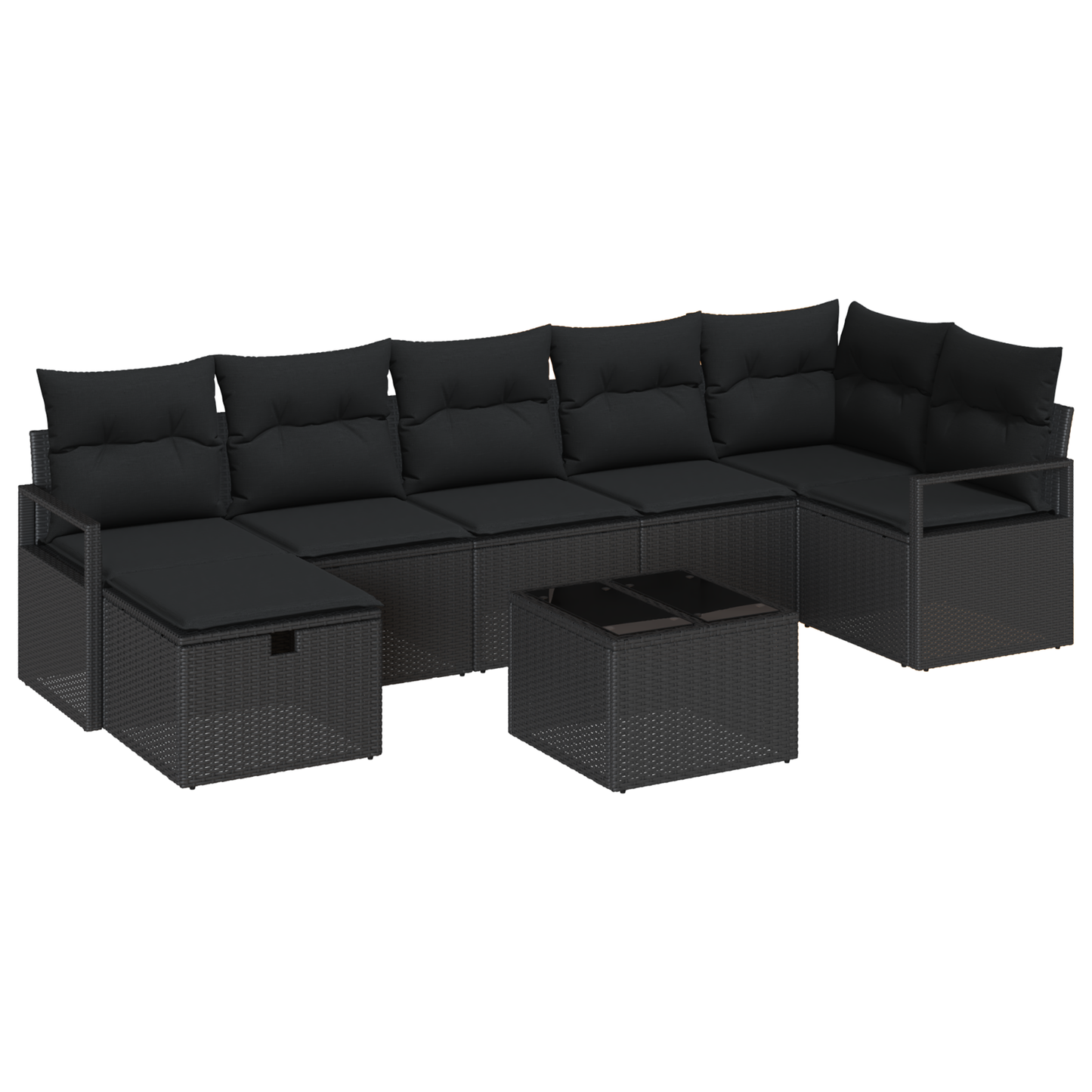 8-delige Tuinbankenset met kussens poly rattan zwart