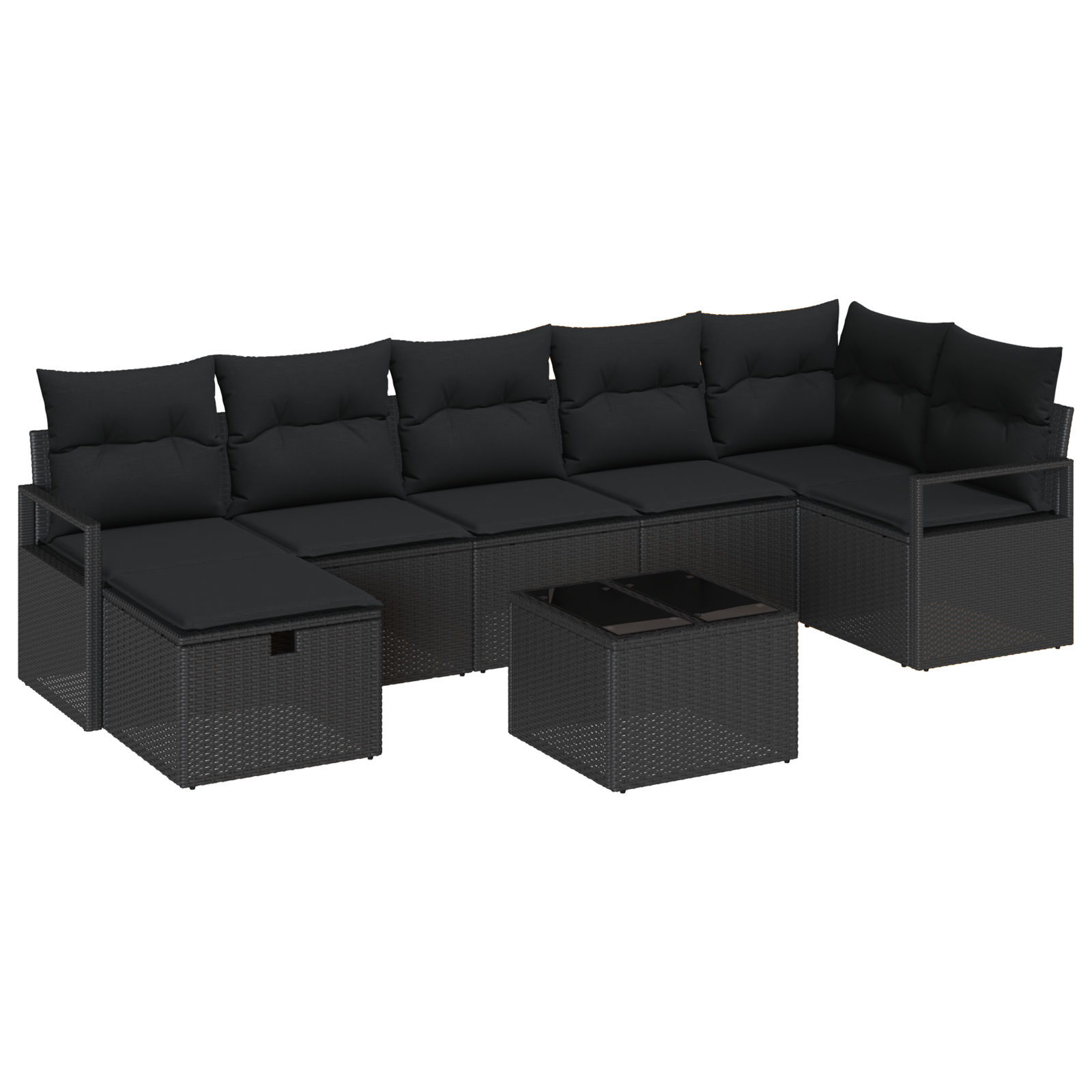8-delige Tuinbankenset met kussens poly rattan zwart