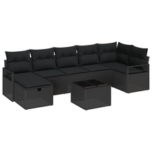 8-delige Tuinbankenset met kussens poly rattan zwart