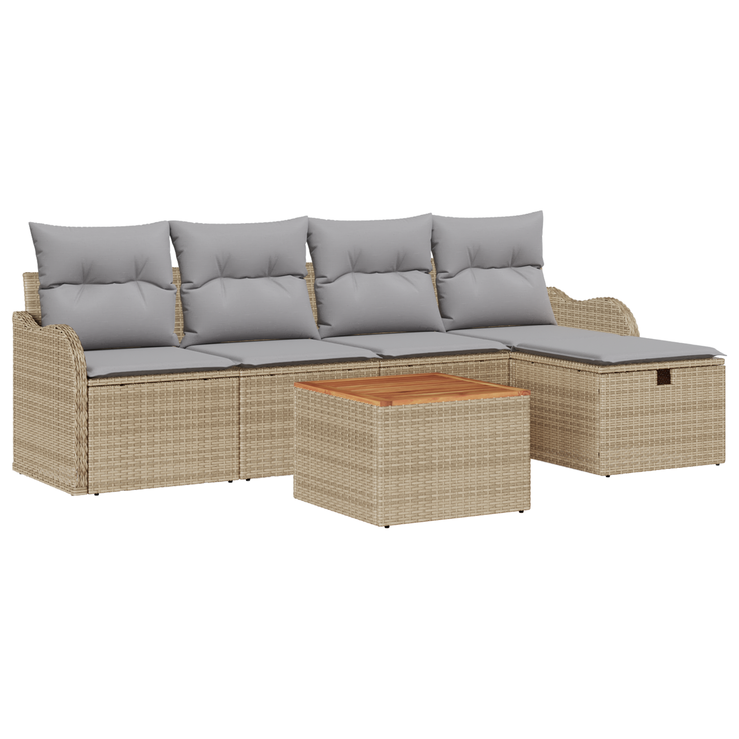 6-delige Tuinbankenset met kussens poly rattan beige