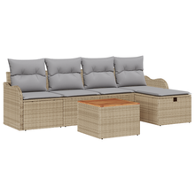 6-delige Tuinbankenset met kussens poly rattan beige