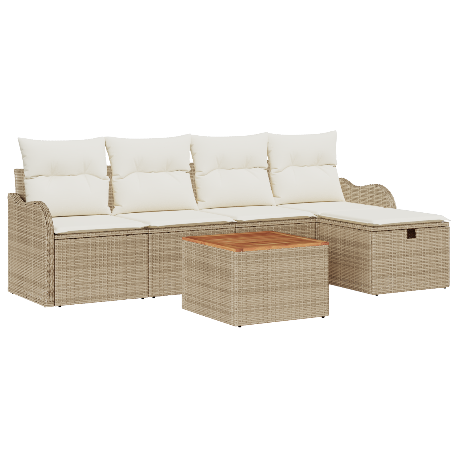 6-delige Tuinbankenset met kussens poly rattan beige