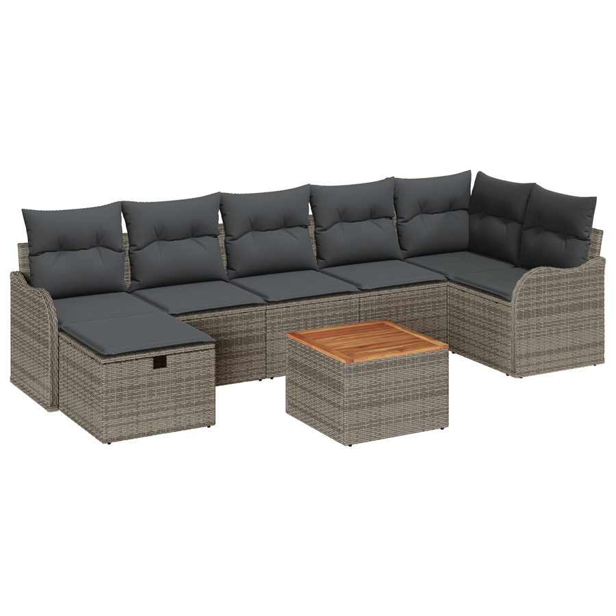 8-delige Tuinbankenset met kussens poly rattan grijs
