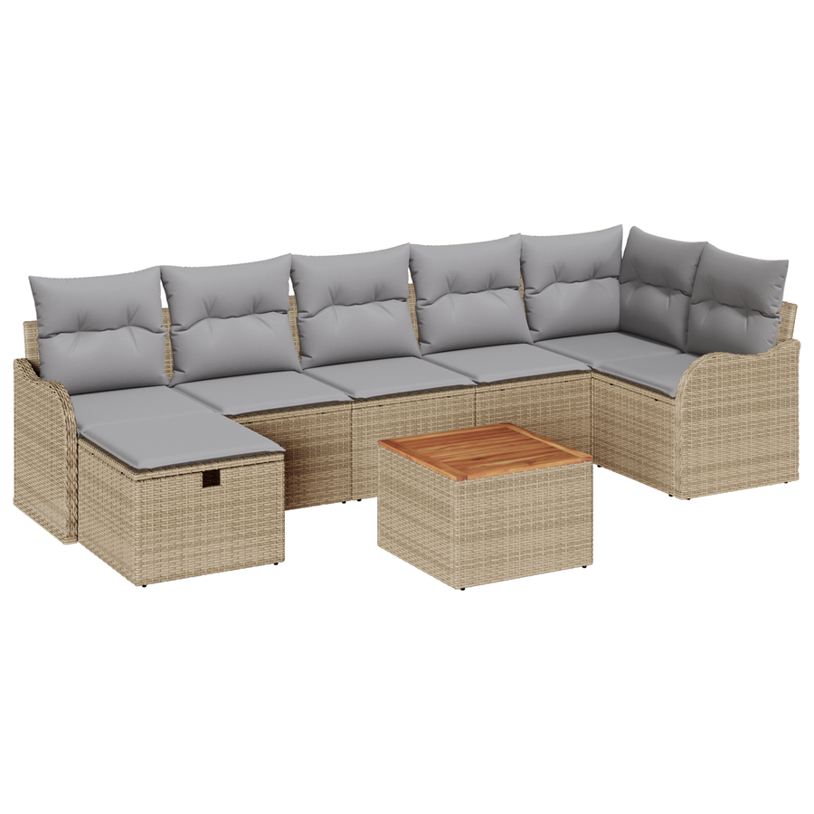 8-delige Tuinbankenset met kussens poly rattan beige